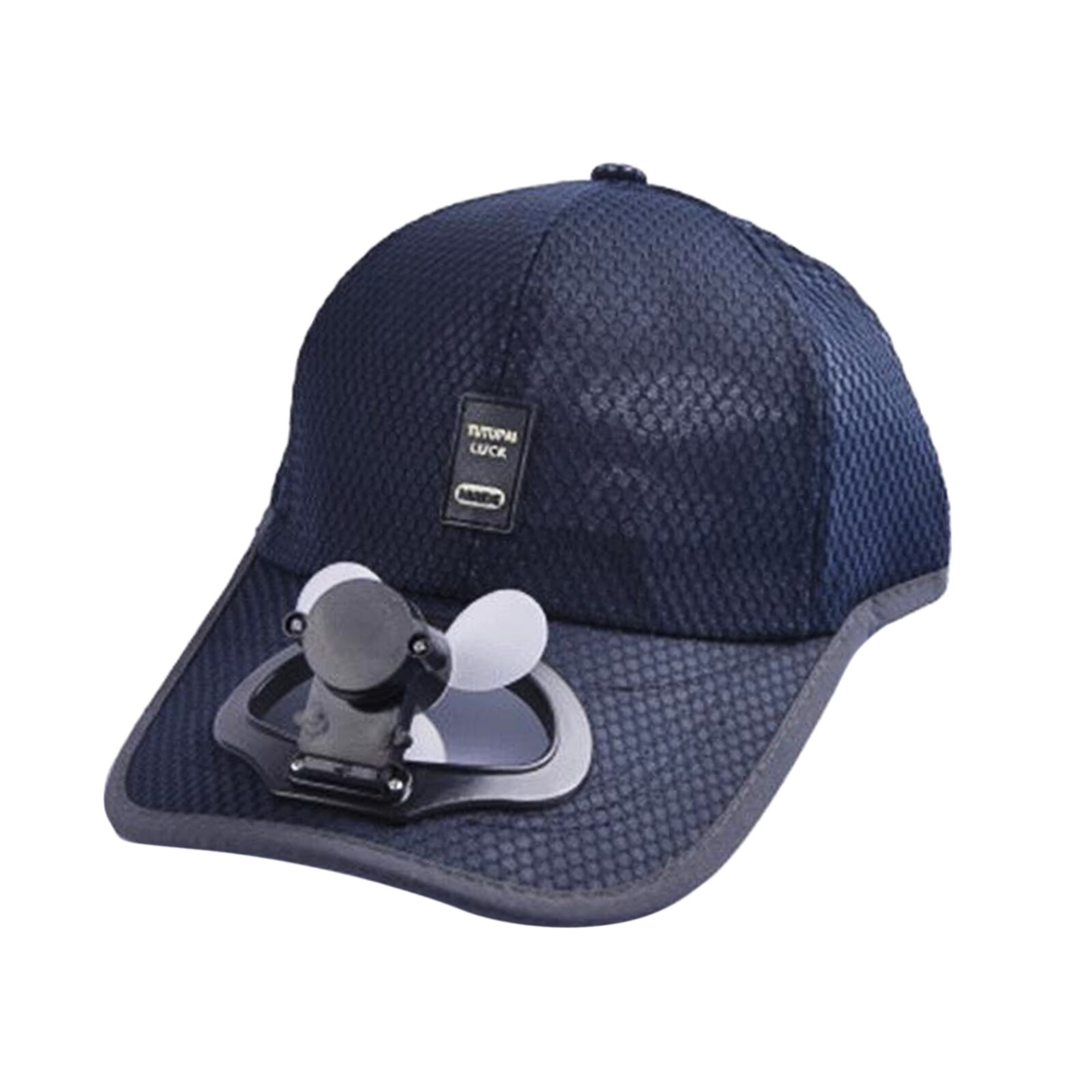 Cooling Fan Baseball Cap Adjustable Sun Visor Hat Outdoor Hiking Peaked Caps: Dark Blue