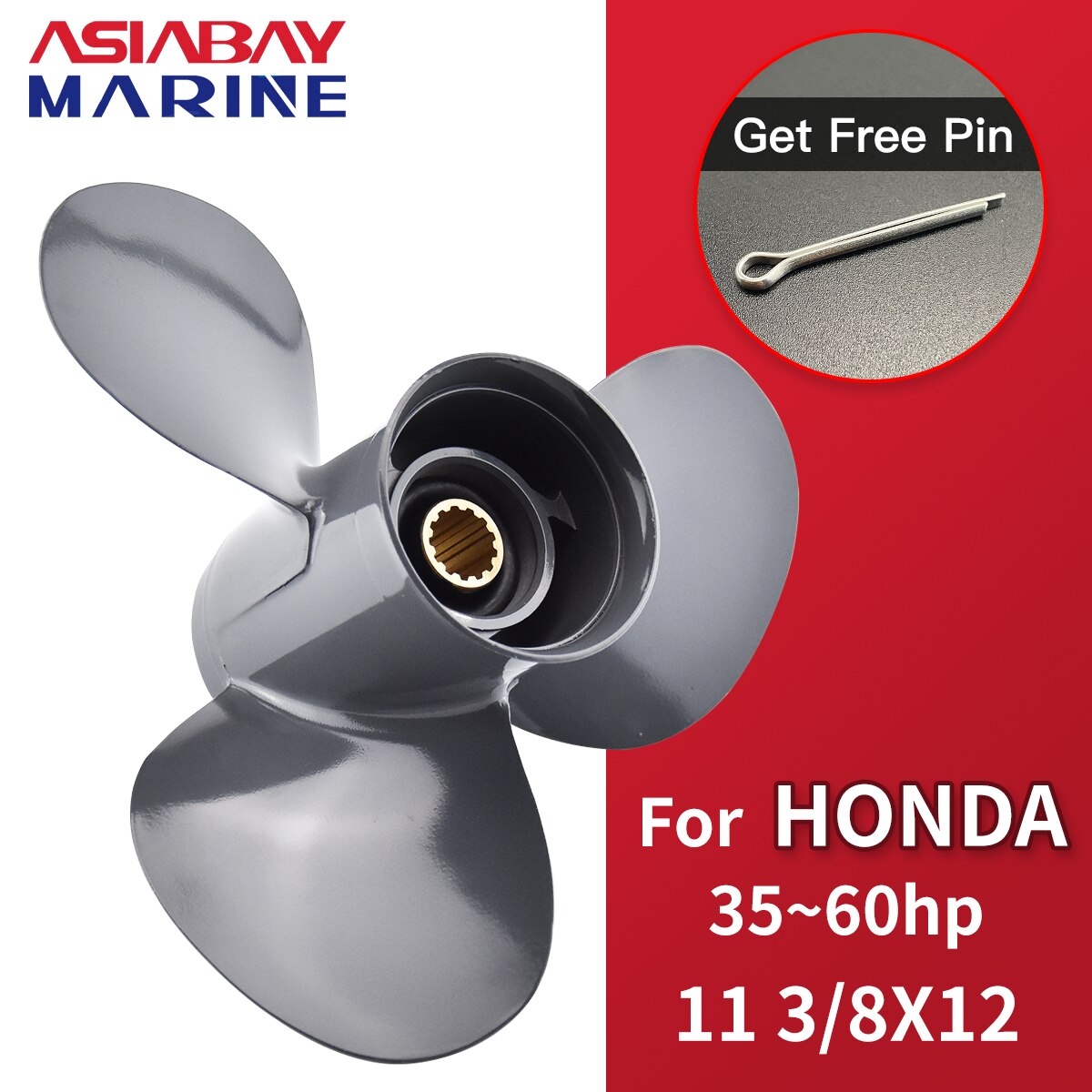 Outboard Propeller For Honda 35hp 40hp 50hp 60hp 11 3/8*12 Boat Motor Aluminum Alloy Screw 3 Blade 13 Spline Marine Engine Part
