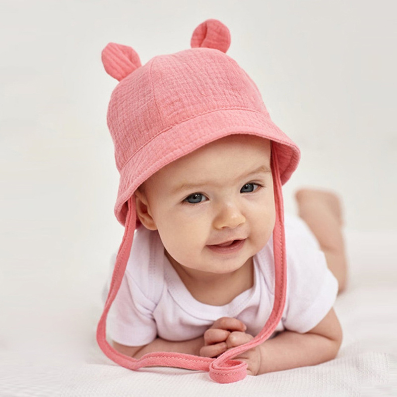 Nuovo cappello estivo da sole per bambini con orecchie cappello da pescatore per bambina tinta unita cappello da bambino in morbido cotone per bambini