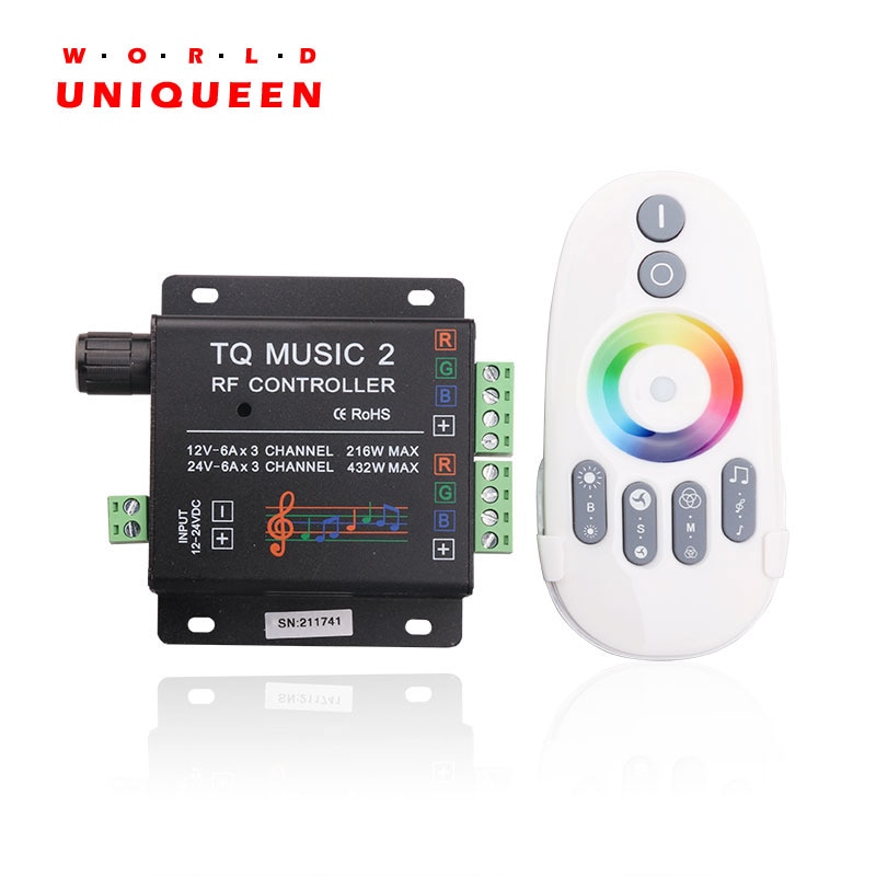 DC12V DC24V LED RGB strip light controller with music rhythm control function, 2.4G RF remote controller, with AUX input