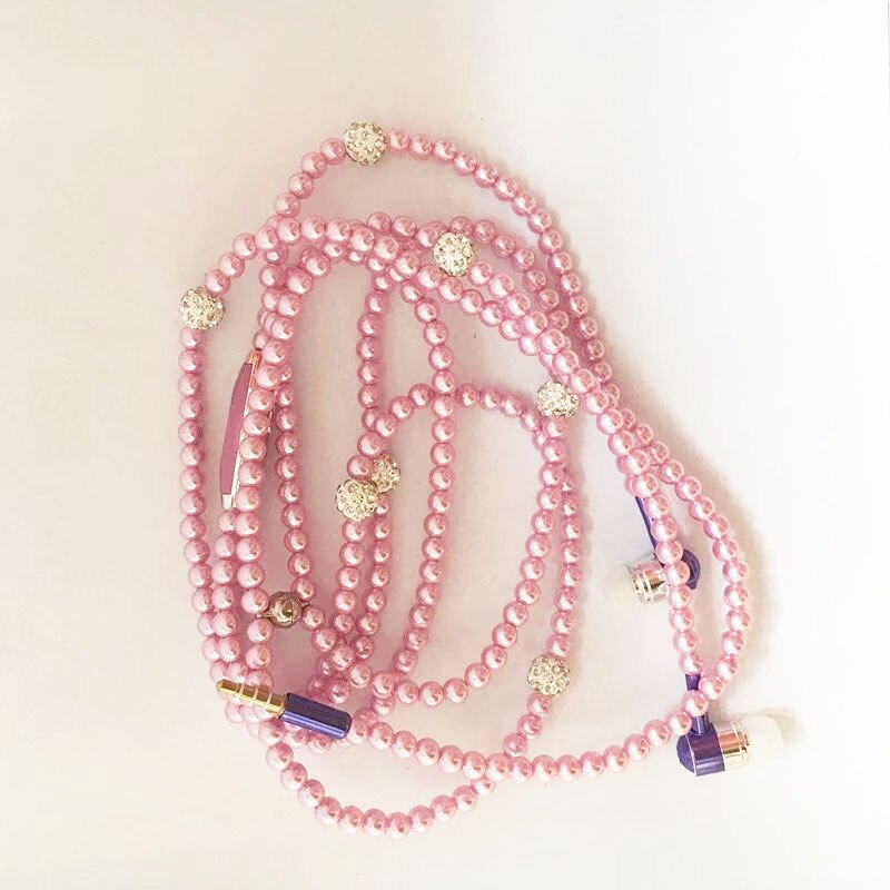 Pearl Necklace Earphone In-Ear Pink Rhinestone Necklace Jewelry Beads Earphones With Mic For Samsung Xiaomi Brithday Girls: Purple head