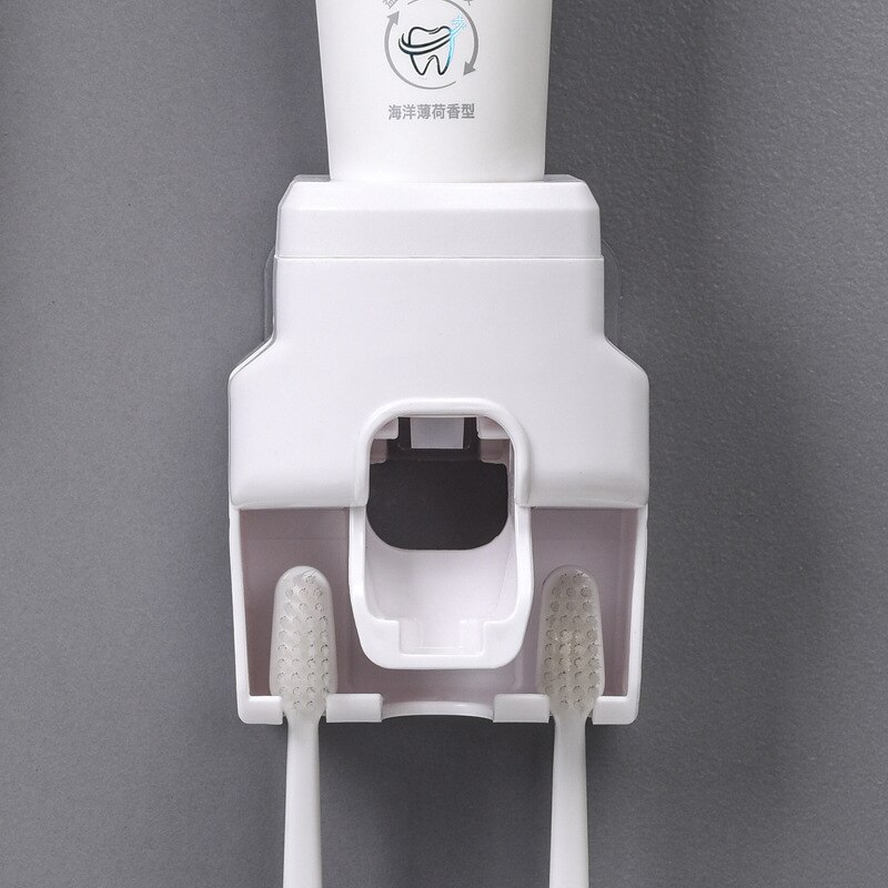 Automatisk tandpasta dispenser tandbørsteholder rack vægbeslag tandpasta klemme stativ tilbehør til badeværelset: Hvid