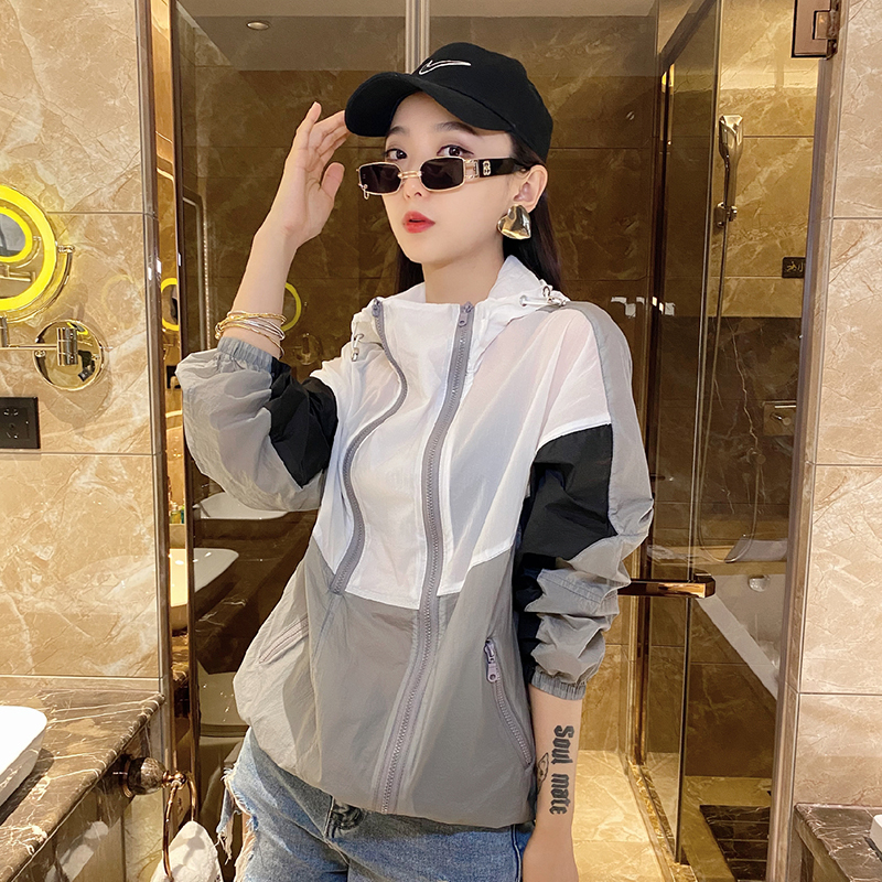 Women Hooded Outerwear Casual Loose Long Sleeve Zipper Jacket Summer Korean Style Streetwear Coat: M / WHITE