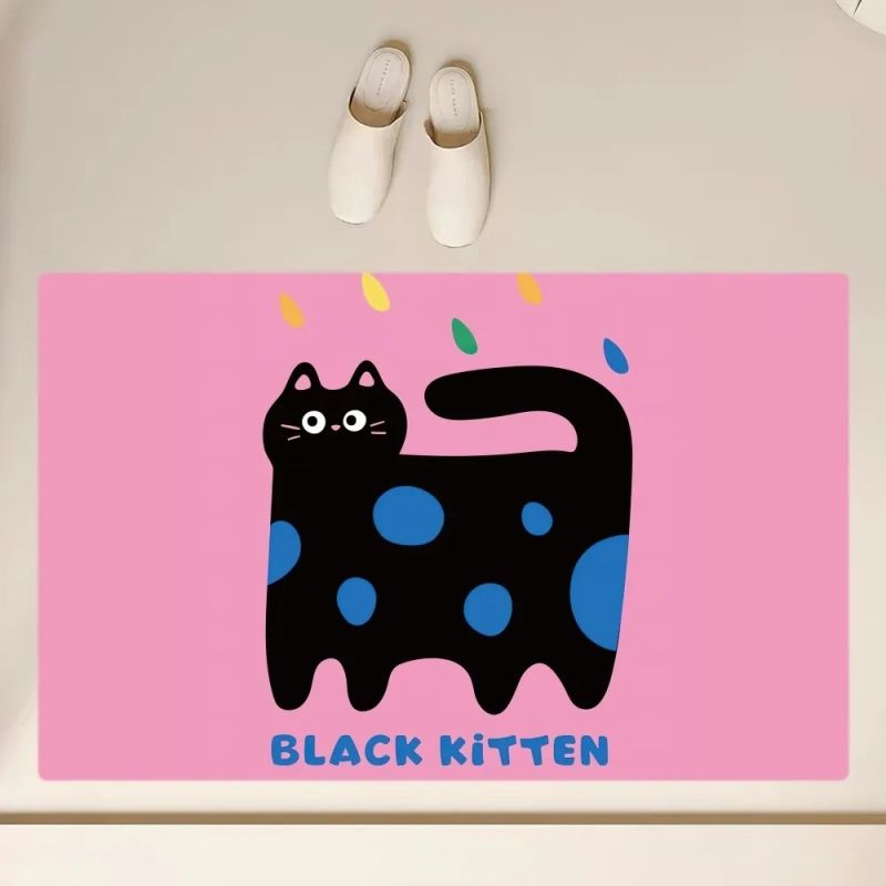 Niedliche schwarze Katze bat matt Kieselalgen Schlamm rutsch feste Karikatur Fuß matt Super saugfähige Küche Teppich Toiletten boden Teppich Heimat Zimmer Dekoration: Rosa / 1700MMx2400MM