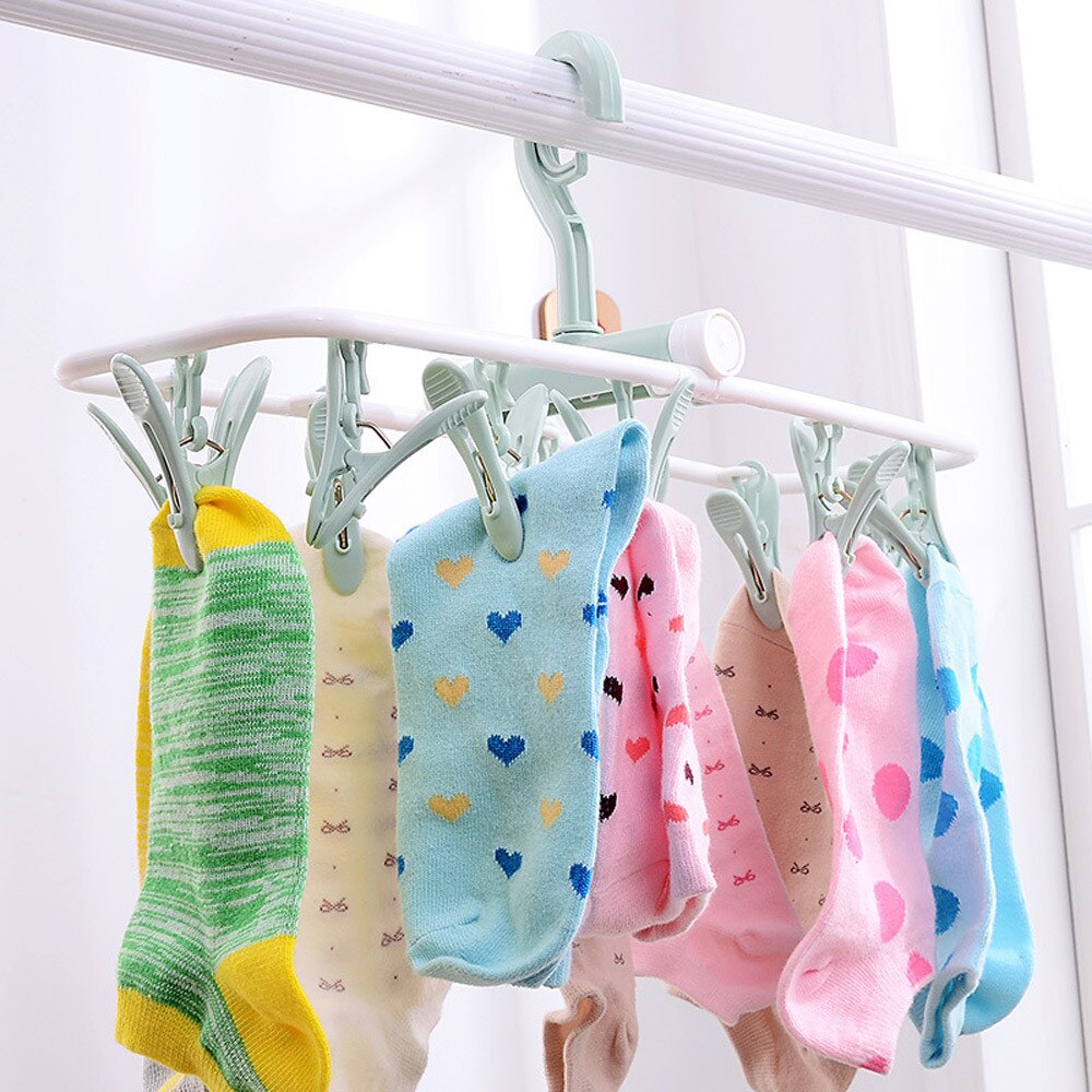 12 Clip Folding Drying Rack Multi-functional Underwear Socks Clip Plastic Rack Clothes Hanger Dryer Towels Cloth Drying Rack