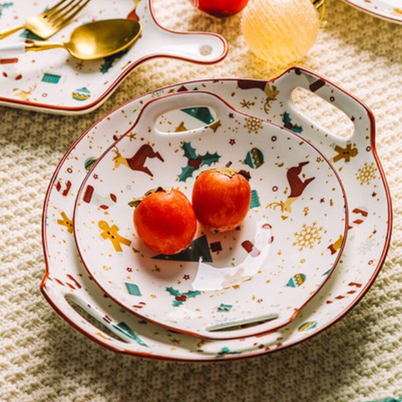 Salad Plate Noel Ceramic Cartoon Cute Christmas Gingerbread Man Shape Dessert Dinner Table Must-Have Suitable