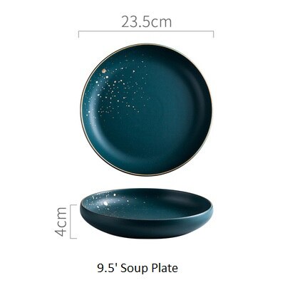 Luxury Retro Green Dinner Plates Set Dinner Marble Glazes Ceramic Party Tableware Set Kitchen Dishes Soup Bowl Cup Dinnerware: 23 Soup plate