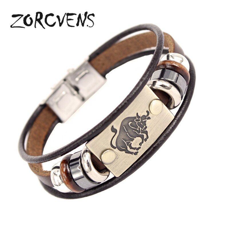 ZORCVENS 2020 di Nuovo Modo di 12 Constellation Segni Bracciali Braccialetti In Acciaio Inox Braccialetto di Cuoio per Gli Uomini: 80621