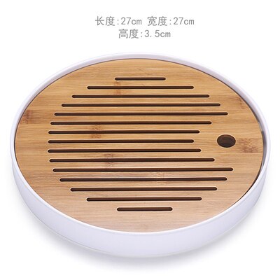 Bamboo Tea Trays-Chinese Tea Serving Kung-Fu Tea Tray Set-Melamine+Bamboo Tea tabl Tray- Drainage Water Storage Tea Set Tools: 12