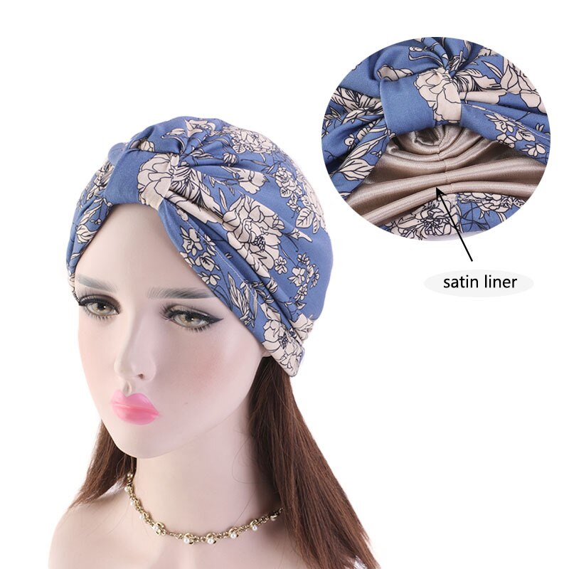 Elastische katoenen tulband hoed bloemenprint dames warme hoofddoek muts binnen hijabs muts moslim hijab vrouwelijke wikkel hoofd