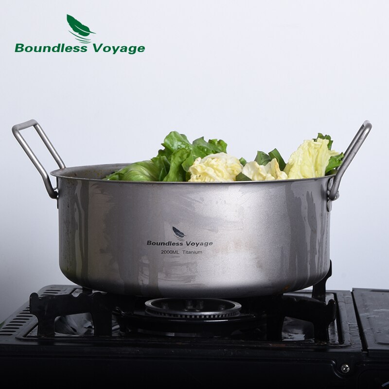Grenzeloze Voyage 2L Camping Pot Titanium Voorraad Pot Outdoor Draagbare Holloware Met Deksel &amp; Vouwen Handvat Wandelen Picknick Kookgerei