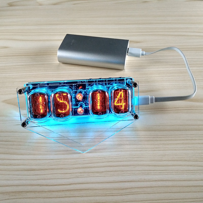 Électronique bricolage IN-12 Tube lumineux 4 chiffres horloge rétro-éclairage LED coloré DS3231 Nixie horloge IN-12B DC5V USB