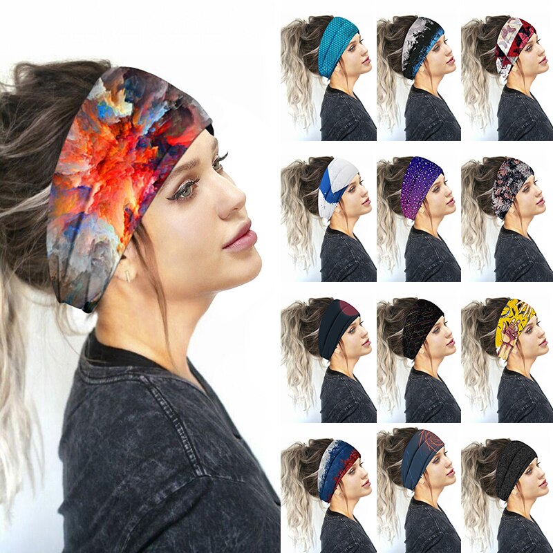 Stampato Sport Ampio Turbante Delle Donne Della Fascia Dei Capelli Delle Ragazze Fasce Cape Wrap Accessori Scrunchy Hairband Sport Copricapo 2020 Nuovo