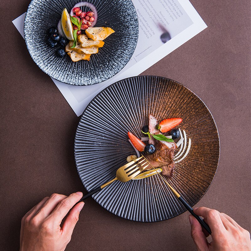 Nordic Retro Ceramic Tableware Western Plate Black Steak Pasta Salad Plates Disc Dinner Home Restaurant Dessert Plate