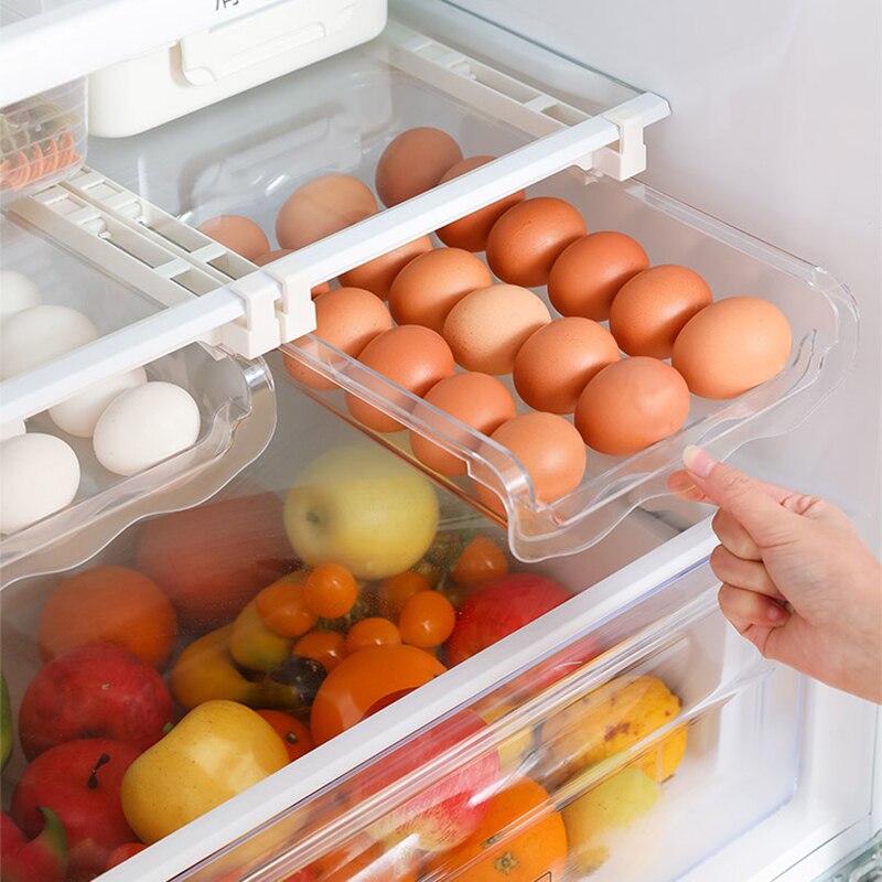 Fridge Organizer Storage Rack Freezer Shelf Pull-out Refrigerator Storage Box Food Preservation Keep Fresh Partition Container
