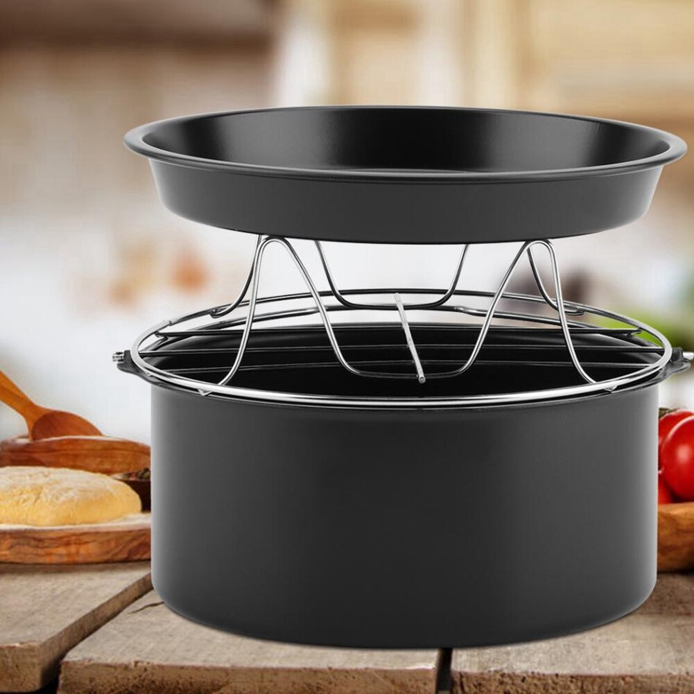 Sanq 7 tommer frituretilbehør 3 in 1 multifunktionelt airfryer tilbehør sæt sæt dele brødhylde kagefad pizzapande