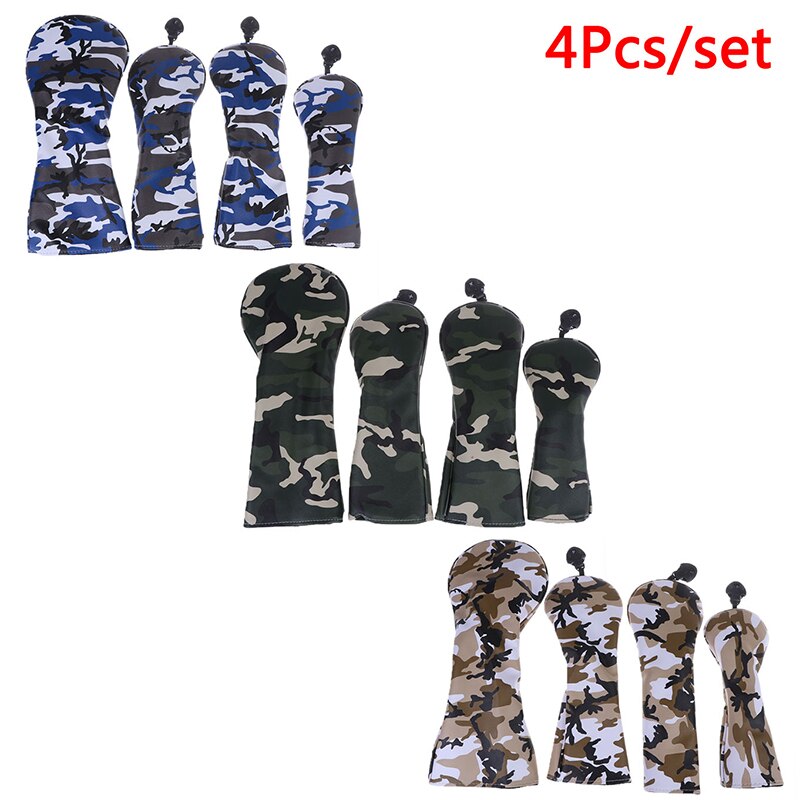 4 Stuks Pu Golf Hoofd Covers Voor #1 Driver #3 #5 Fairway Woods Clubs Headcovers Camouflage Patroon stofdicht Covers