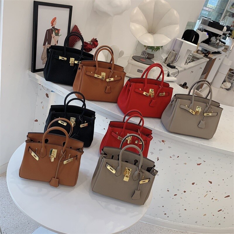 litchi pattern platinum bag 30cm buckle handbag Boutique foreign trade popular single shoulder bag 25cm spot