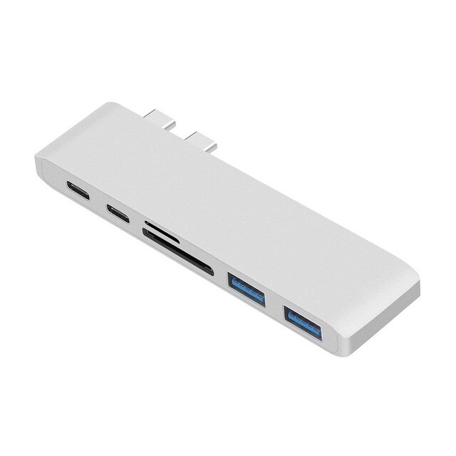 6 In 1 Aluminium Usb C Hub Usb Type C Hub Adapter Dongle Compatibel Voor Macbook Pro 13 "15" Thunderbolt 3 USB-C Data: Silver