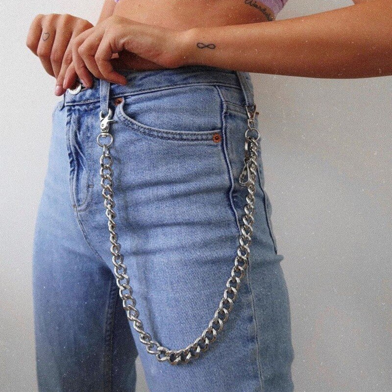 Cinturones colgantes de estilo Punk con personalidad femenina para mujer, cinturón de cadena con flecos de Hip Hop, cadenas metálicas doradas y plateadas para pantalones vaqueros
