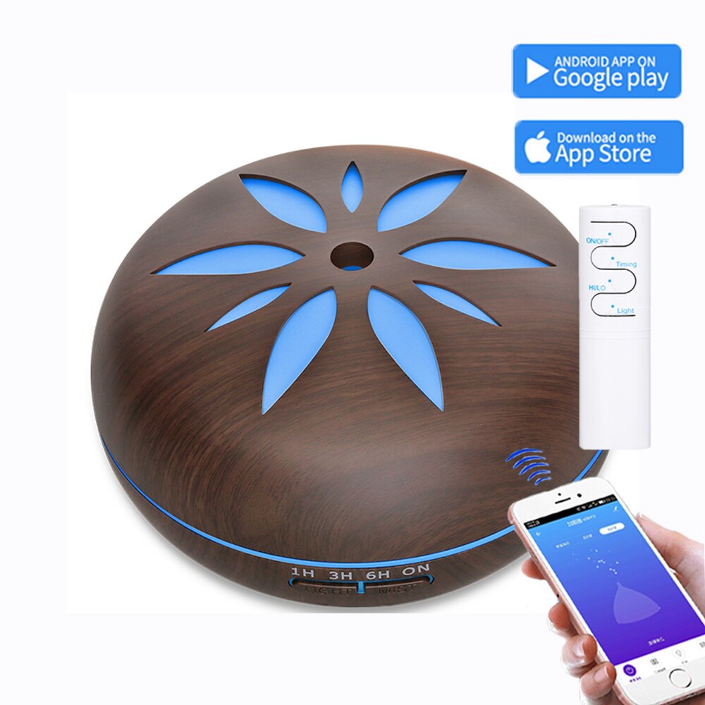 550ml wifi remote control Ultrasonic Humidifier google app Oil Diffuser Wood Grain Mist portable LED Night Light Home Bedroom: app control / US
