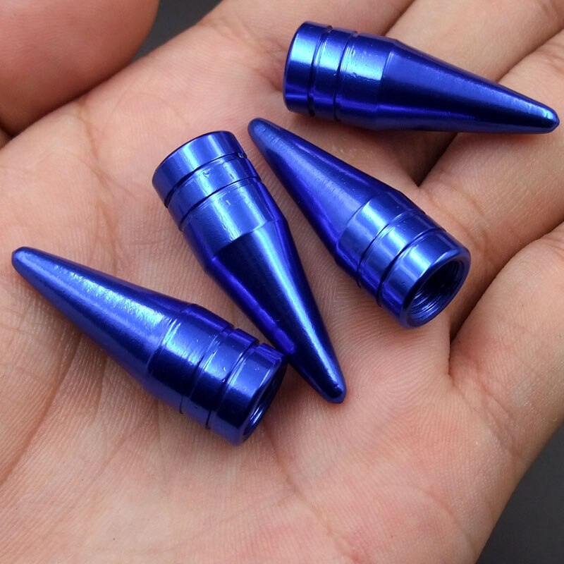 4 Stuks Blauw Universele Lange Spiked Auto Wiel Ventieldopjes Air Stem Dust Caps Cover Truck Auto Voertuig Motorcycle Fiets accessoire