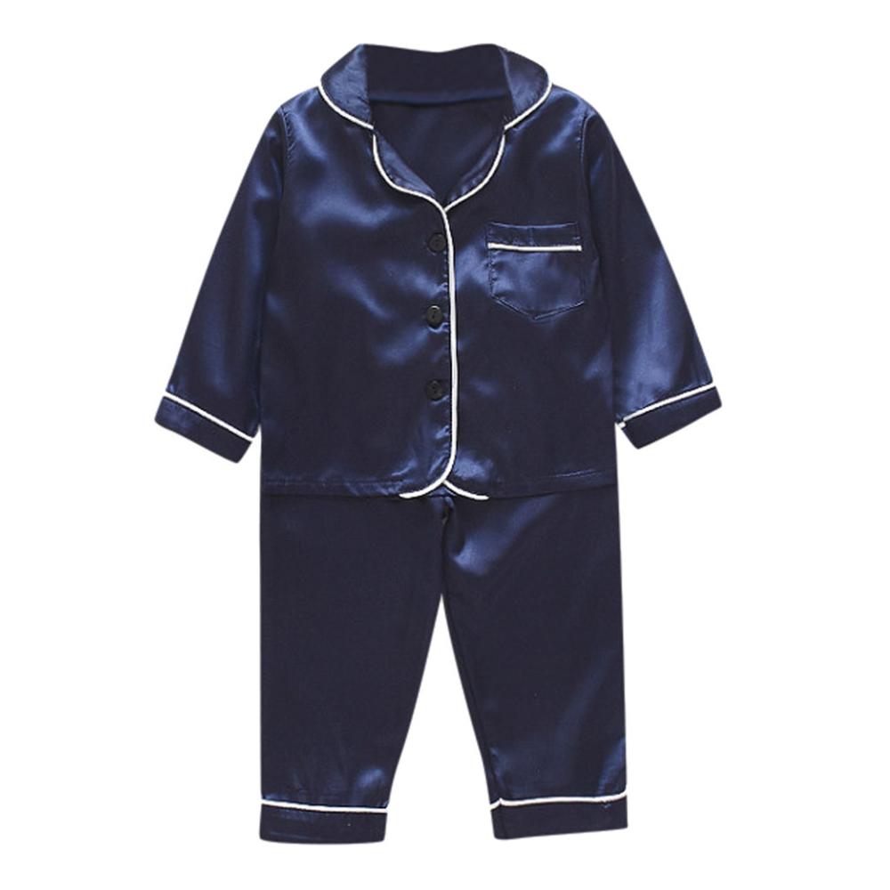 Vinter nattøj børnetøj småbørn baby drenge langærmede solide toppe+bukser pyjamas outfits dreng roupas infantil menino: Blå / 18m