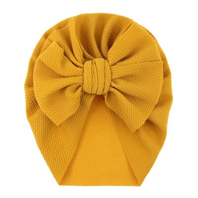 Baby cotton blends Headband Soft Bowknot Turban Hair Bands soft knit fabric pleated bow Indian hat for: Yellow