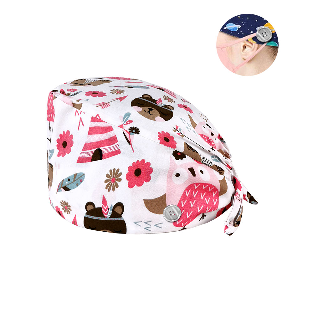 Sanxiaxin Multi couleur impression florale serviette de sueur réglable gommage chapeau animalerie spa uniforme travail chapeau salon gommage casquette: Buttons12092