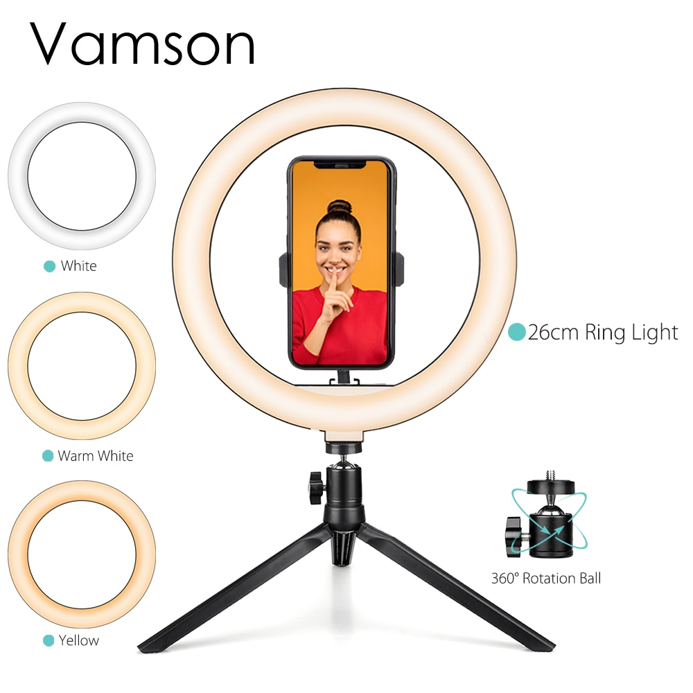 Vamson Anello di Luce Della Macchina Fotografica Del Telefono Fotografia di Illuminazione con il Treppiedi Del Basamento Profissional Dimmable Della Lampada Anello di Trucco Leggero VLS12C