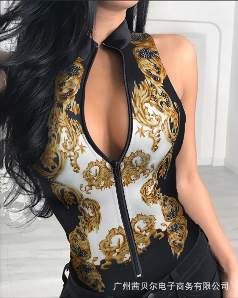Wepbel Casual Romper Jumpsuits Black Zip Jumpsuit Slim Fit High Waist Sleeveless Summer Playsuit One Piece Short Pants: LZQ1463A / XL