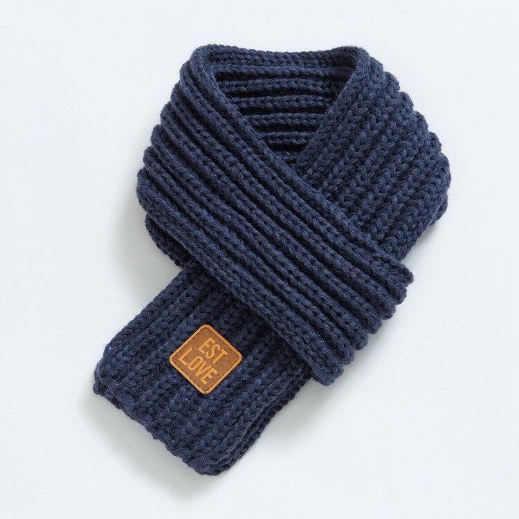 Toddler Baby Winter Scarves Warm Knitted Bib Boy Girls Adult Autumn Winter European American Children Winter Wool Scarf KF905: navy scarf