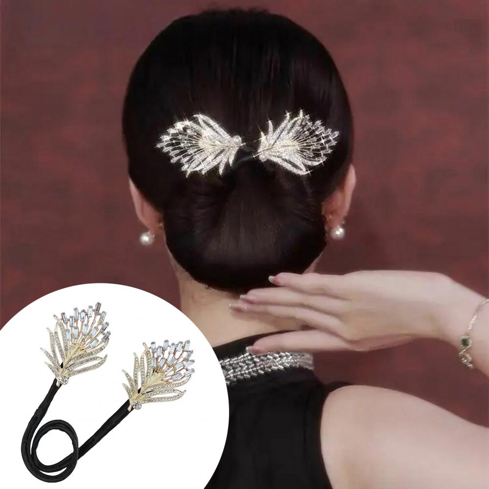 Bun Roller Women's Hair Styling Accessories Set with Flower Fishtail Bun Maker Rhinestone Feather Curler Fast for Long