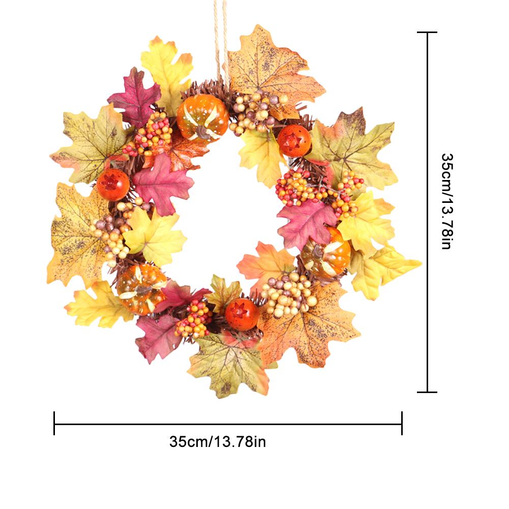 45cm Wreath Autumn Harvest Maple Leaf Pumpkin Front Door Wreath Front Door Home Decor Thanksgiving Party Supplies With Led