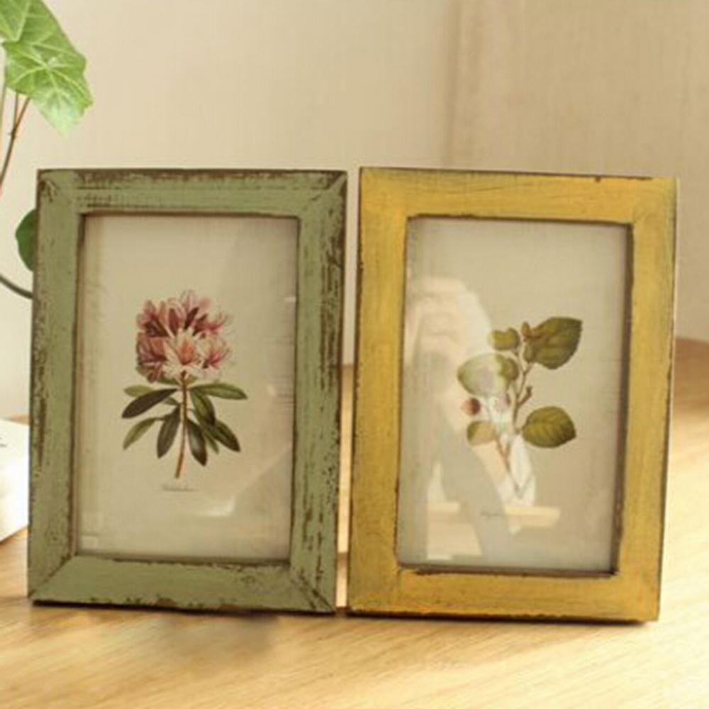 Træ vintage fotoramme 5 tommer træ billedholder stativ hjem soveværelse skrivebordsindretning
