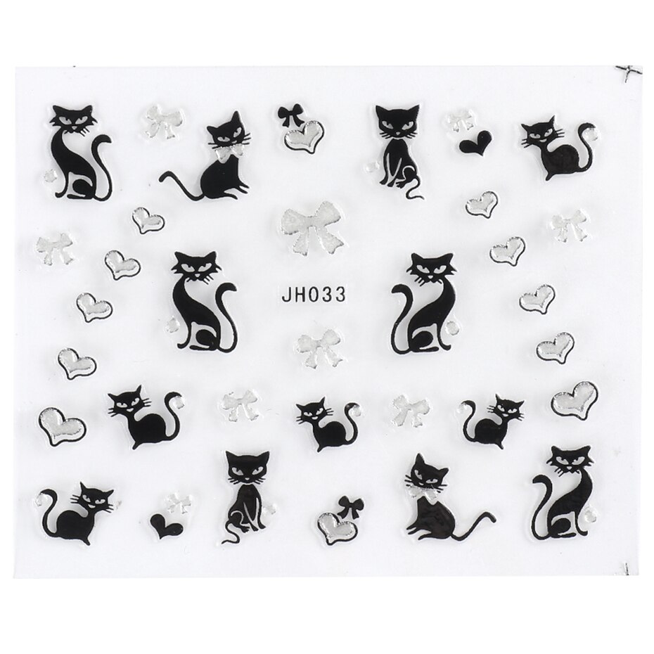1 stk sommer 3d negle mærkat sød sort kat mønster klæbende skyder neglekunst dekoration diy mærkat til manicure sajh 025-36: Jh033