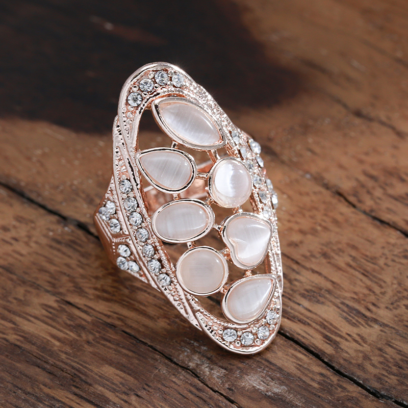 Wbmqda Luxe Mode Rose Goud Opaal Ringen Voor Vrouwen Kristal Instelling Trendy Creatieve Party Bruiloft Sieraden