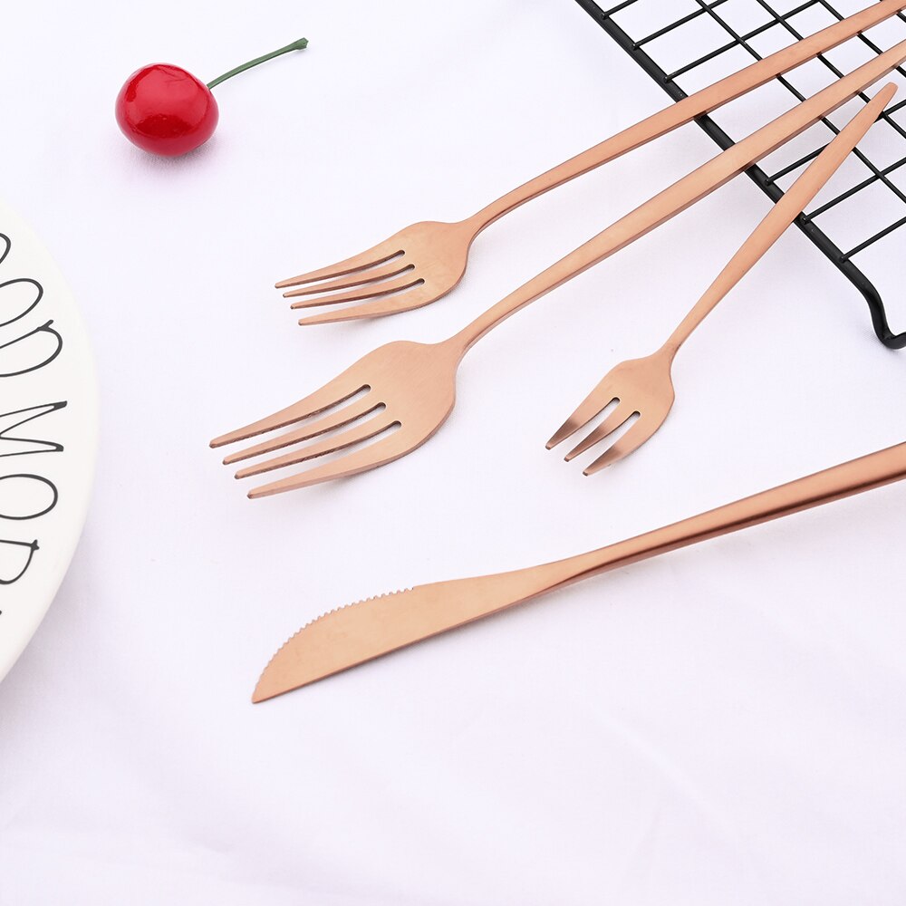 Tableware Matte Rose Gold Cutlery Set Stainless Steel Luxury Dinnerware Home Flatware Dessert Fork Tea Spoon Knife Kitchen Set