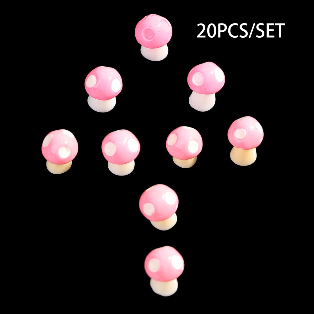 20 sztuk grzyb figurki z żywicy rzemieślniczej miniaturowy bajkowy ogród grzyb Model dla majsterkowiczów mikro ozdoba dekoracje krajobrazu: różowy