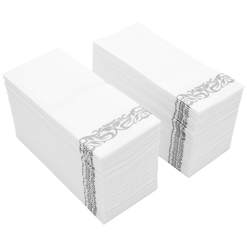 Engångshandduksservetter / besökare / badrum / bröllop / mjukt och mjukt rent papper  / 100 vitt och silver