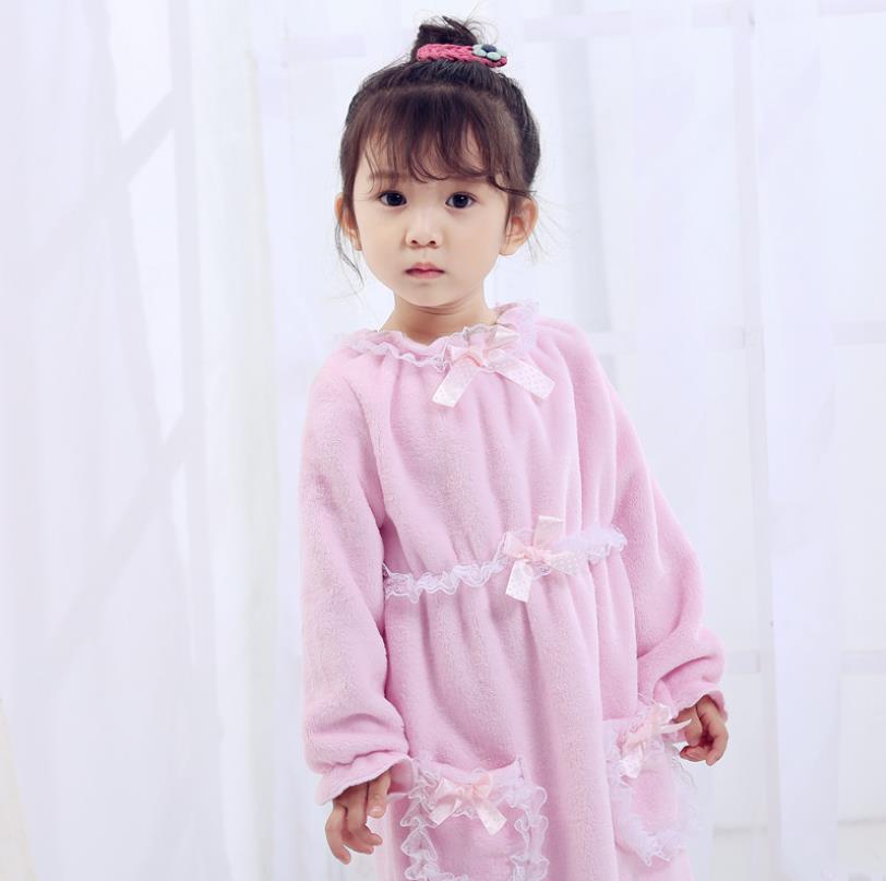 Camisones gruesos de franela para niña, ropa de dormir de buena , con lazo de encaje, para el hogar, ws162