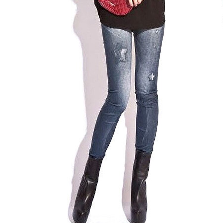Laihat tytöt pakarat hoikka ohuet pienet jalat housut stretch lumihiutale jäljitelmä denim polyesteri e spandex naisten leggingsit: Xyv 123i
