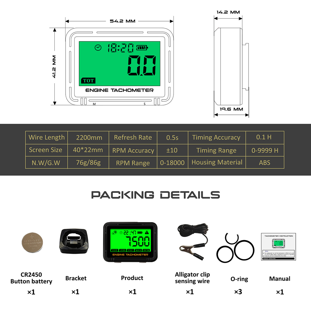 Motorsykkel lcd-turtellere timeteller klokketeller til atv snøscooter bensin båtgenerator instrumenter bil moto tilbehør