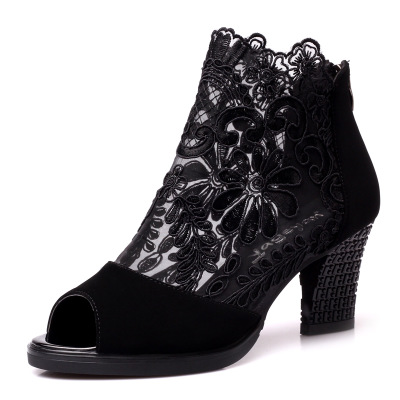 Sandales d'été pour femmes, chaussures sexy à talons en maille et bout ouvert, chaussures d'été et gaze, Europe et amérique, printemps et été,: black / 8