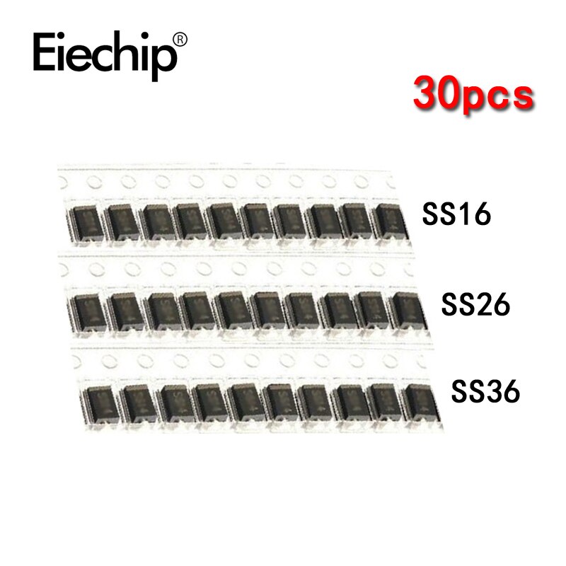 30Pcs 3 Waarden X 10Pcs SS16 SS26 SS36 Smd Schottky Diode Sorteren Kit