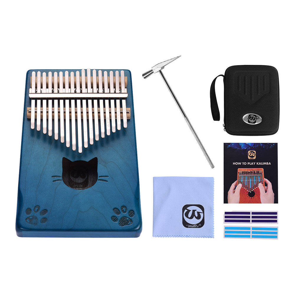 17 key Kalimba Walter.t WK-17MS Thumb Piano Mbira Maple Wood with Carry Bag Tuning Hammer Cleaning Cloth Stickers Musical: blue