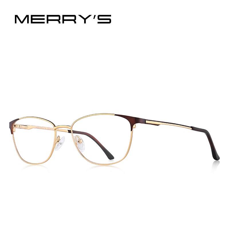 MERRY'S Women Cat Eye Glasses Frame Ladies Optical Eyewear Myopia Prescription Optical Eyeglasses S2053: C05 Brown Gold