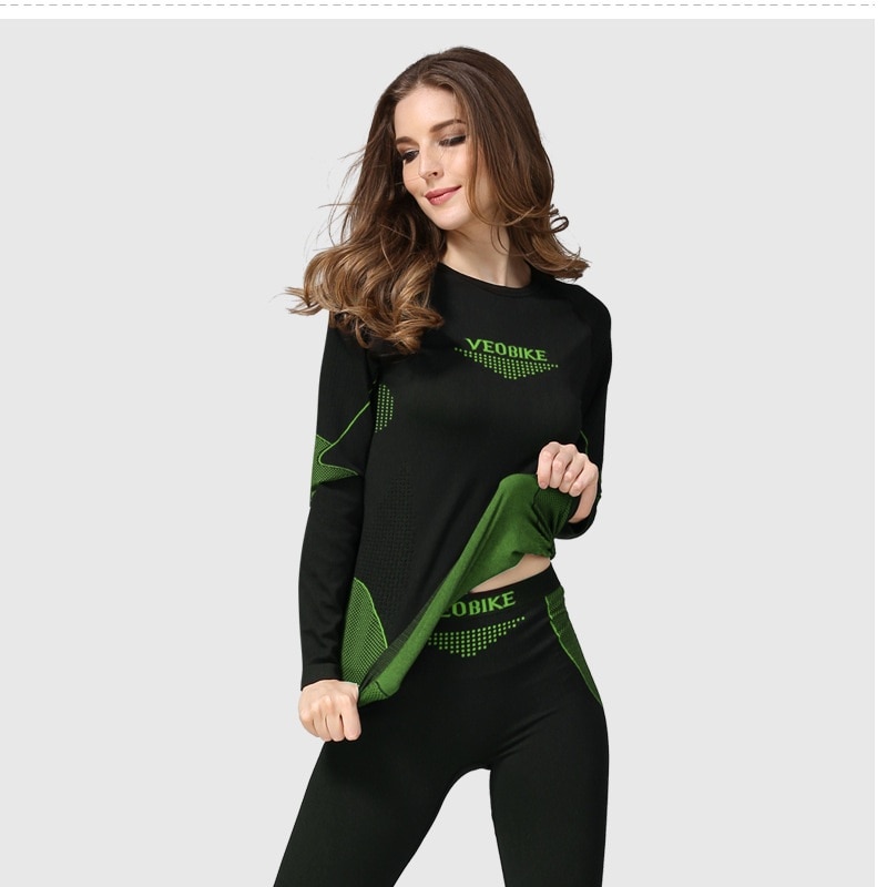 Kvinder top efterår varm funktionel termisk undertøj tør hurtig bambus sæt kvindes sund blød plus: Grøn / Xl