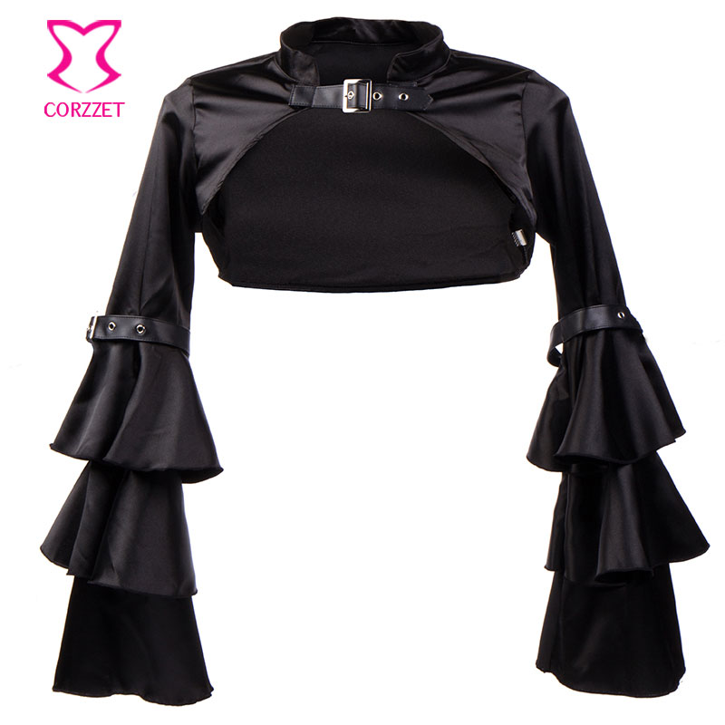 Corzzet Sexy gótico victoriano Bolero púrpura franela campana chaqueta de manga larga abrigo corto mujeres adultas Steampunk corsé Accesorios: Satin / L