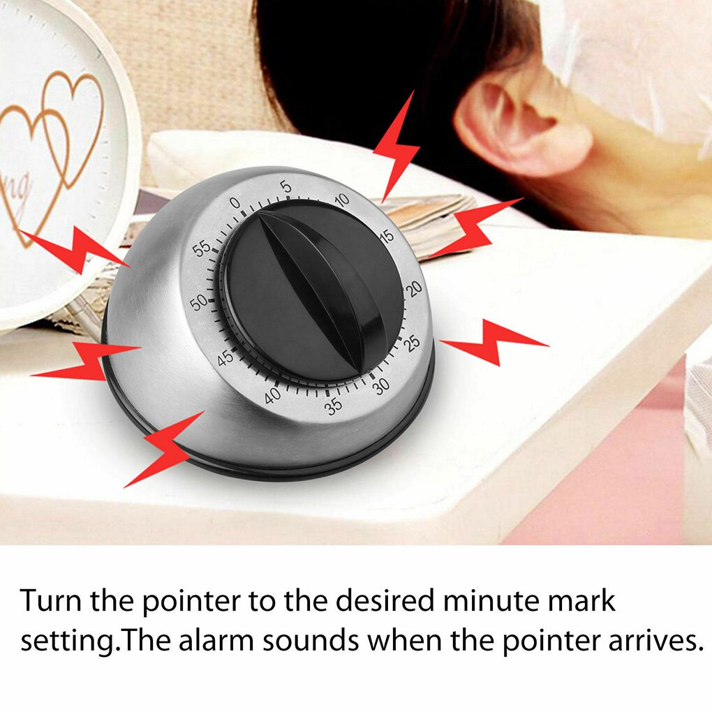 Cooking Wind Up Timer 60-Minute Kitchen Bell Alarm Clockwise Mechanical Countdown Timer Stainless Steel Kitchen Accessories